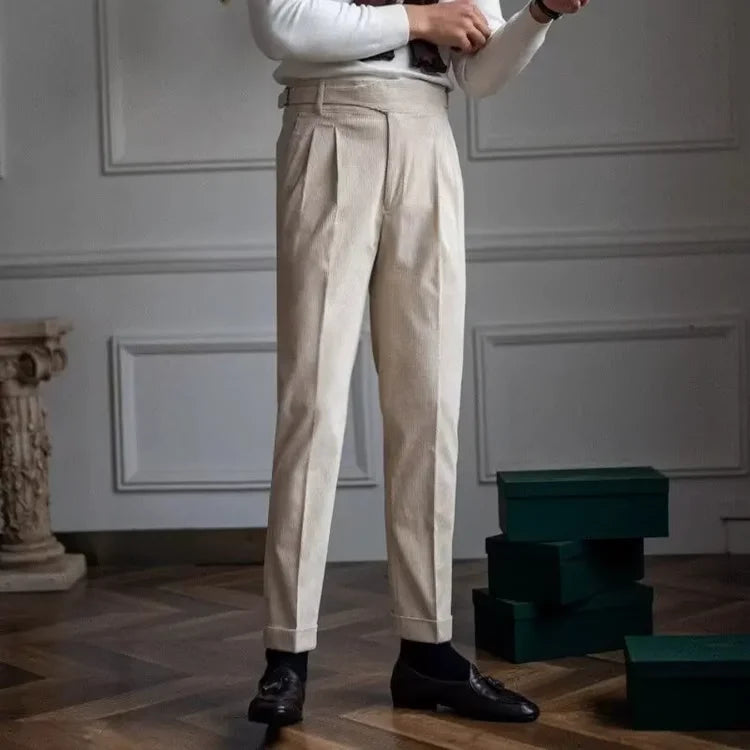 Mens Vintage Corduroy Trousers  British Business Style  High Waisted Straight Leg Pants  Luxury Autumn Winter Casual
