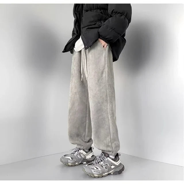 Men's Winter Ski Pants Lamb Wool Insulation Thickened Fleece Lining Trendy Deer Pattern Northeast Style Outerwear