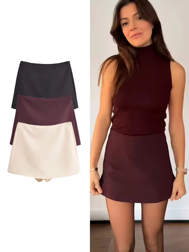 High Waist Skort with Built-In Shorts and Side Zipper for Effortless Everyday Confidence