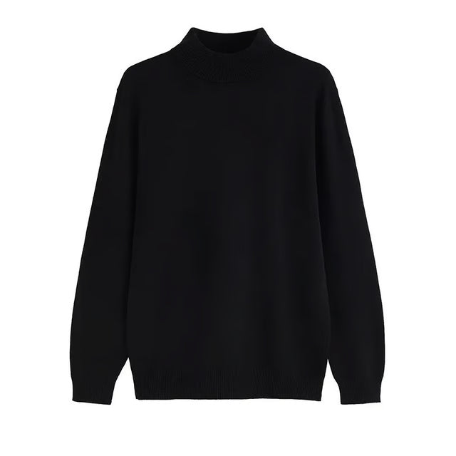 Mens Sweater - Half Polo Turtle Neck - Loose Fit Knit Top - Autumn Winter Base Layer