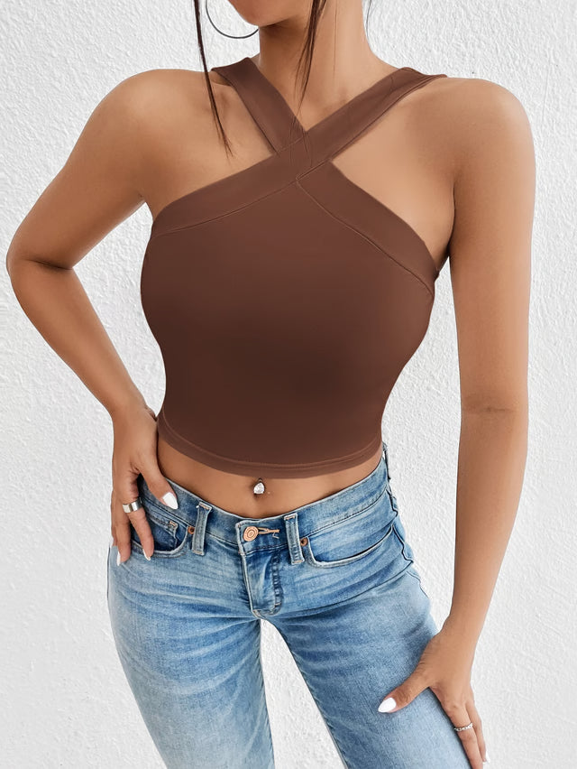 Summer Sculpt Cropped Halter Top for Women Slim Fit Backless Tank