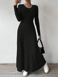 Elegant Knitted Long Sleeve Dress for Women Slimming A Line Dress Maxi Style