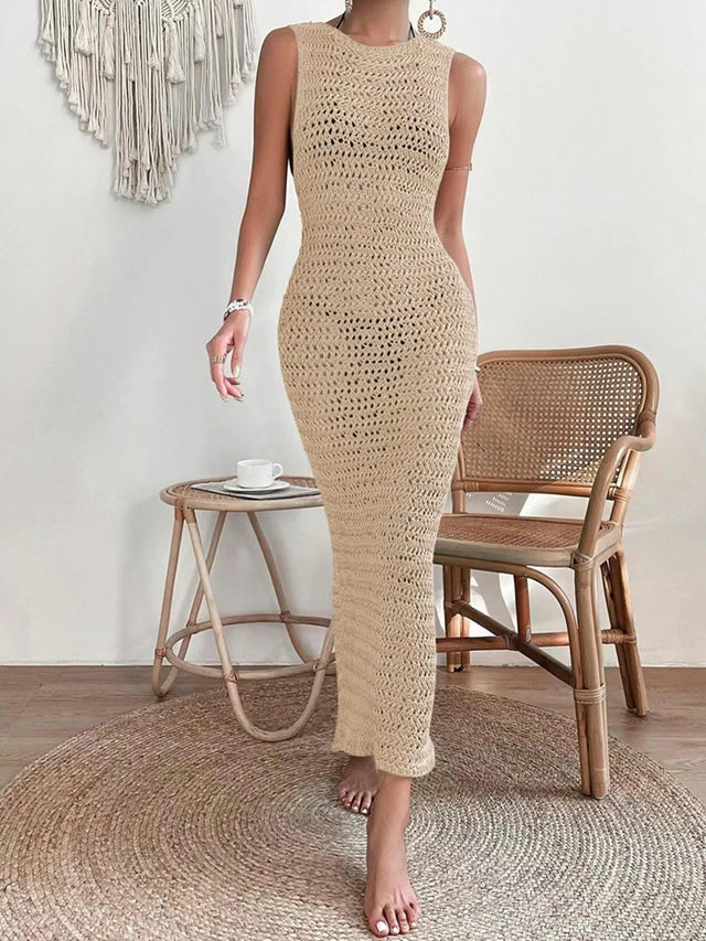 Sleeveless Knit Dress with Hollow Out Detail and Elegant A Line Fit