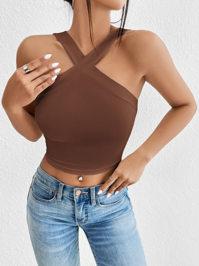Summer Sculpt Cropped Halter Top for Women Slim Fit Backless Tank