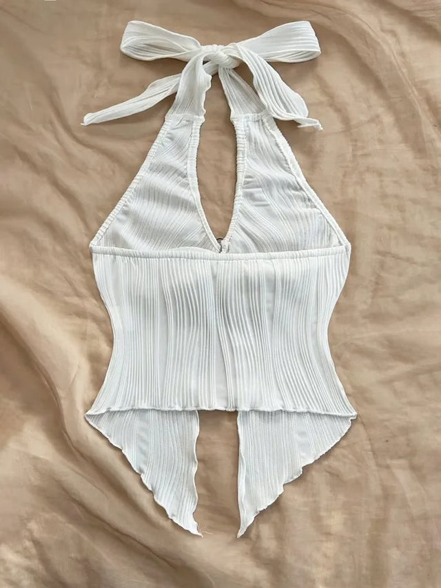 Aura V Neck Backless Halter Crop Top Chic Summer Festival Wear