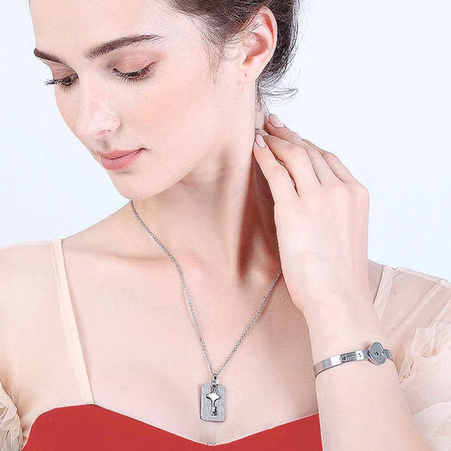 Heart Lock Bracelet With Key Necklace