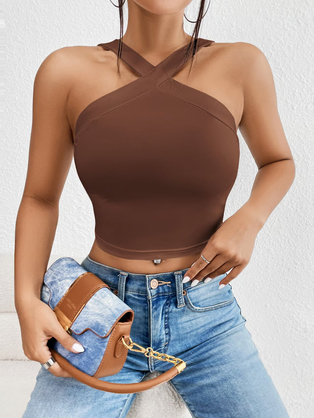 Summer Sculpt Cropped Halter Top for Women Slim Fit Backless Tank