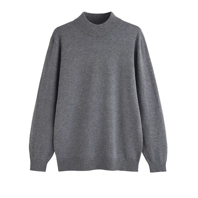 Mens Sweater - Half Polo Turtle Neck - Loose Fit Knit Top - Autumn Winter Base Layer