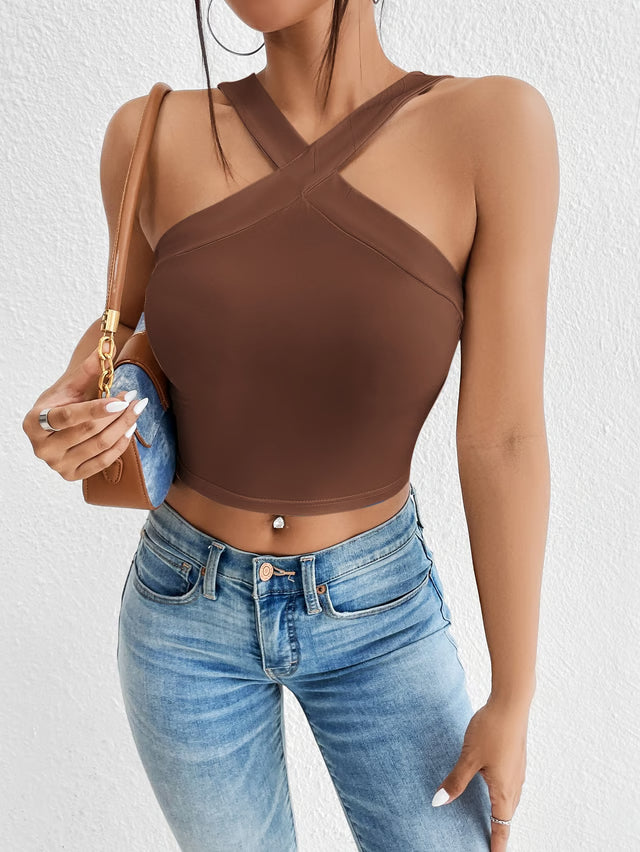 Summer Sculpt Cropped Halter Top for Women Slim Fit Backless Tank