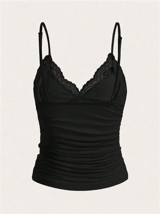 Contrast Lace Bow Front Crop Cami Top for Women