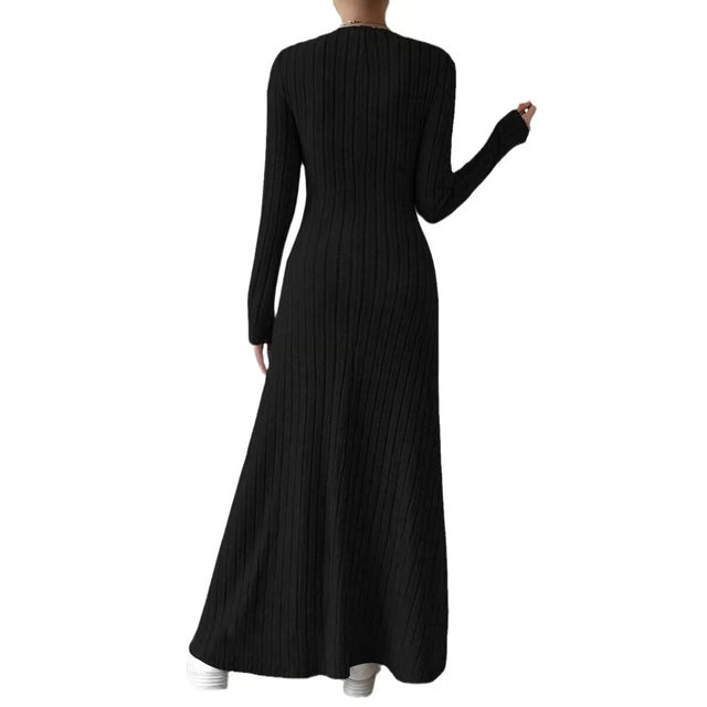 Elegant Knitted Long Sleeve Dress for Women Slimming A Line Dress Maxi Style