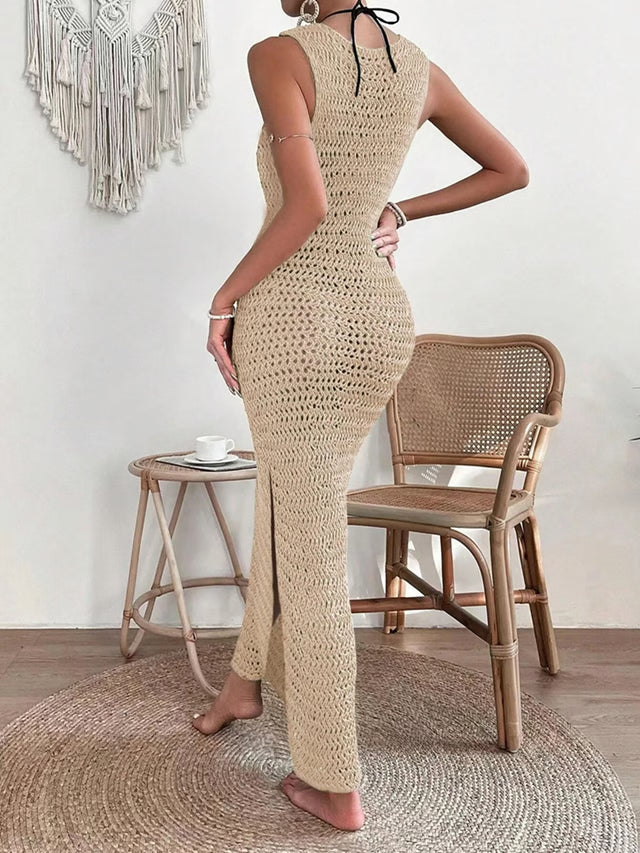 Sleeveless Knit Dress with Hollow Out Detail and Elegant A Line Fit
