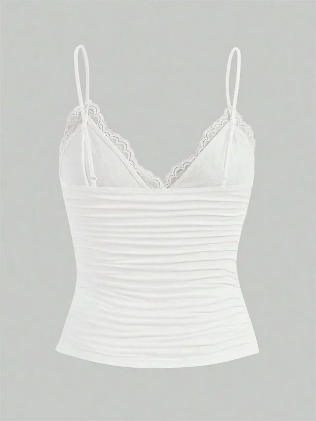 Contrast Lace Bow Front Crop Cami Top for Women