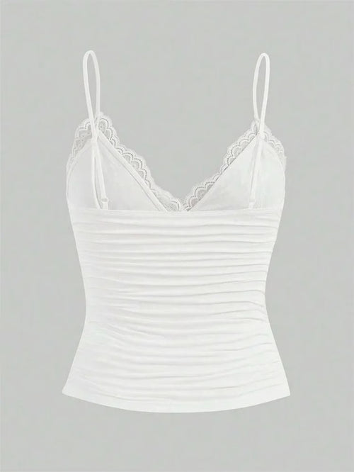 Contrast Lace Bow Front Crop Cami Top for Women