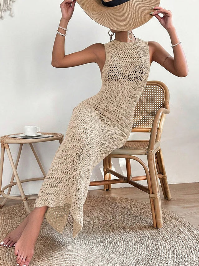 Sleeveless Knit Dress with Hollow Out Detail and Elegant A Line Fit
